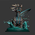 Detailed Fantasy Creature 3D Sculpture With Horned Head And Glowing Blue Liquid Base