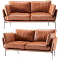 Stylish Brown Leather Two Seater Sofa With Modern Design And Metal Legs