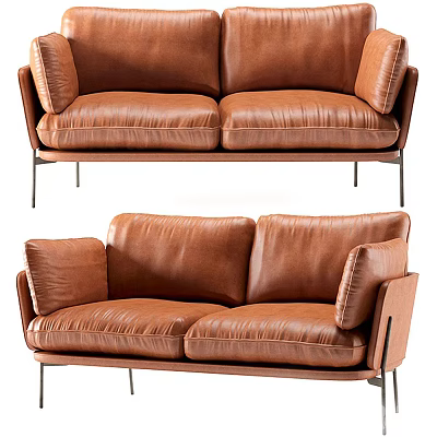 Stylish Brown Leather Two Seater Sofa With Modern Design And Metal Legs 3d model