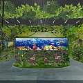 Lush Green Plant Decor With Tree Branch Archway And Large Aquarium Featuring Colorful Fish