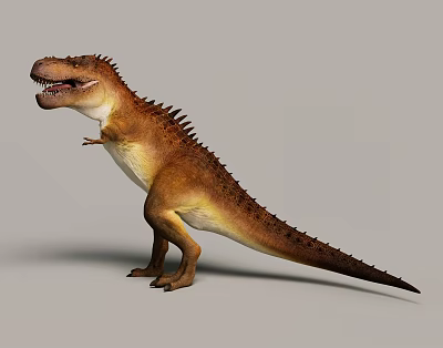 Realistic Reptile Dinosaur Standing Open Mouth With Brown Yellow Skin And Back Spines 3d model