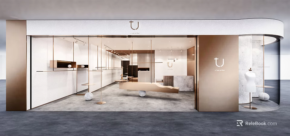 Modern Minimalist Clothing Store Interior With Glass Front Display Racks And Elegant Tones 3d model 