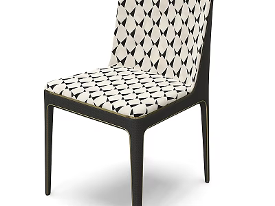 Stylish Modern Single Chair With Black And White Diamond Pattern Upholstery And Black Frame 3d model