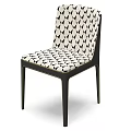Stylish Modern Single Chair With Black And White Diamond Pattern Upholstery And Black Frame