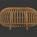 Yellow Rattan Round Decorative Ornament Piece with Hollow Design and Short Legs