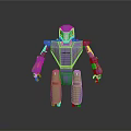 Purple Gold Robot Game Character With Glowing Blue Eyes Metallic Texture Design
