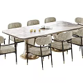 Modern Dining Table And Chairs Set With Marble Top Upholstered Seats And Metal Legs