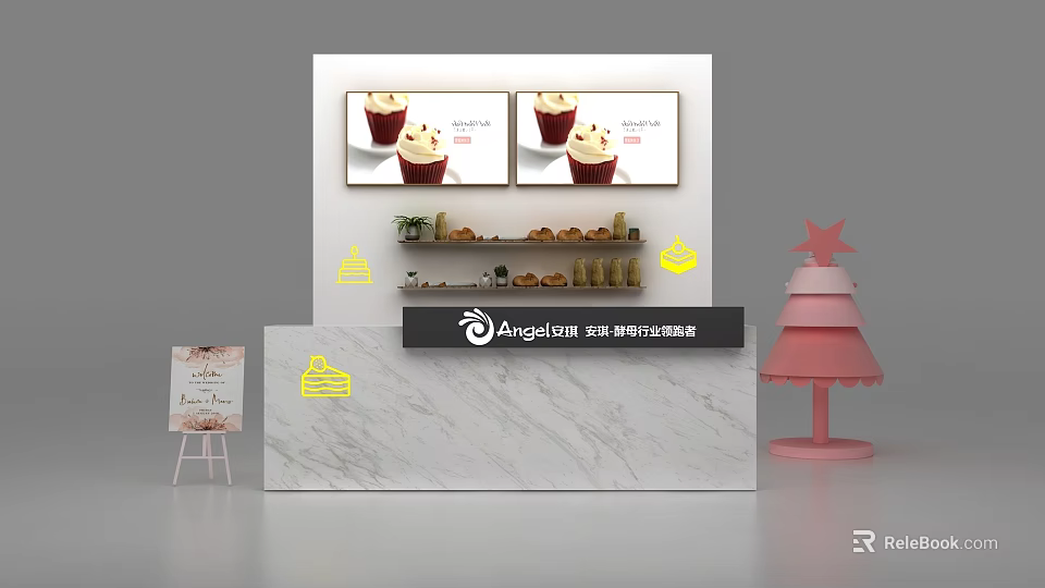 Modern Angeltree Bakery Bar Counter With Marble Top And Pastry Displays 3d model 