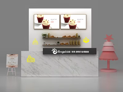 Modern Angeltree Bakery Bar Counter With Marble Top And Pastry Displays 3d model