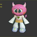 Cute Doll With Pink Head White Horns Big Black Eyes And Red Heart