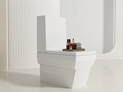 Modern White Toilet Design With Small Items On Lid And Minimalist Wall Texture 3d model