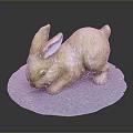 Detailed Yellow Rabbit Sculpture in Crouching Pose on Gray Circular Base 3d model