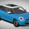 Stylish Blue Compact Car With White Roof Modern Design And Black Wheels