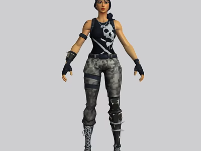 Game Movie Character In Black Sleeveless Vest With Skull Pattern Camouflage Pants And Knee Pads 3d model