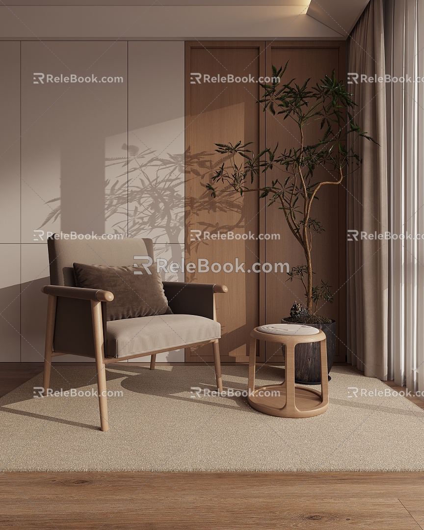 New Chinese Zen Single Chair Leisure Chair 3d model