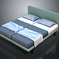 Modern Bed Design Featuring Light Green Headboard Blue White Checkered Mattress And Pillows