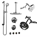 Chrome Finish Shower Head System With Handheld Sprayer And Control Knobs