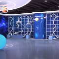 Space Theme Scene With Blue Silver Tower Structures Stars UFO Astronaut And Starry Background