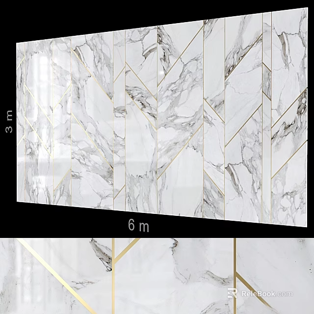 Marble Pattern Wall Hanging Decor With Gold Lines In 3m And 6m Sizes 3d model