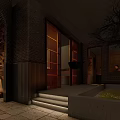 Charming Hotpot Restaurant with Wooden Building Glass Doors Chinese Signage Steps and Trees Around