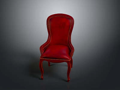 Elegant Red Leather Chair With Classic Design Curved Legs And Decorative Stitching 3d model