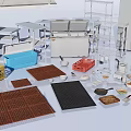 Assorted Kitchen Appliances With Storage Cabinets Shelves And Baking Tools 3d model