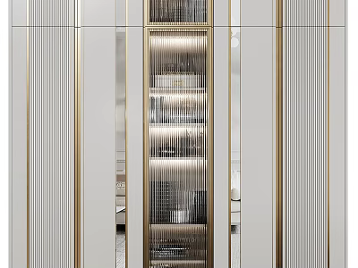 Elegant Modern Bookcase Design With Glass Doors Gold Frames And Layered Storage Shelves 3d model