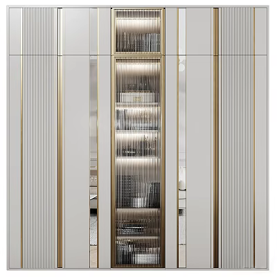 Elegant Modern Bookcase Design With Glass Doors Gold Frames And Layered Storage Shelves 3d model