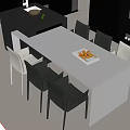 Modern Dining Table Set Interior With White Top Black Chairs And Fruit Tray 3d model