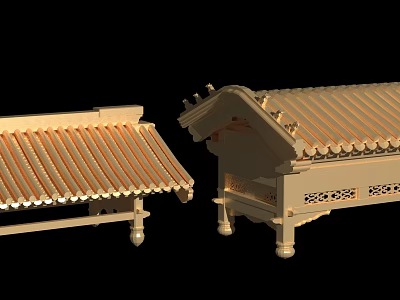 Traditional Chinese Architectural Structures With Curved Roofs And Intricate Carved Details 3d model