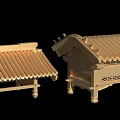 Traditional Chinese Architectural Structures With Curved Roofs And Intricate Carved Details