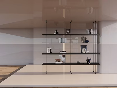 Modern Glass Bookshelf With Open Shelves Holding Books And Decorative Items 3d model