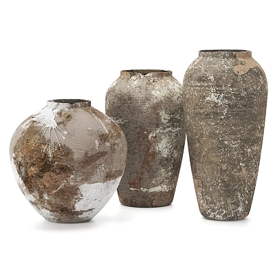 Handcrafted Rustic Textured Ceramic Vessels Earth Tone Set of Three 3d model
