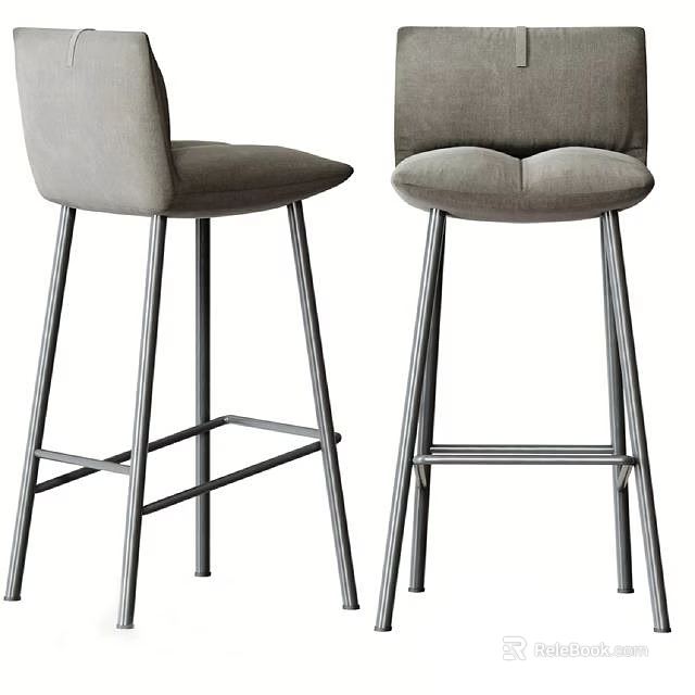 Modern Grey Fabric Bar Stools With Metal Legs And Minimalist Design 3d model 