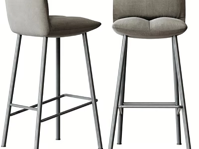 Modern Grey Fabric Bar Stools With Metal Legs And Minimalist Design 3d model