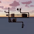 Industrial Style Bookshelf Constructed With Pipes Featuring Stacked Books And Light Fixtures