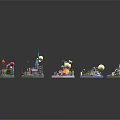 Cartoon Scenes Miniature Model Collection With Tower Snow Lab And Ice Cream Cart