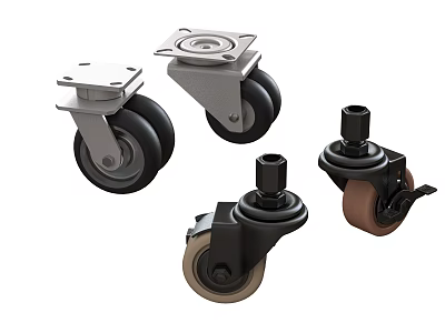 Different Types Of Casters With Swivel Wheels Brake And Metal Brackets 3d model