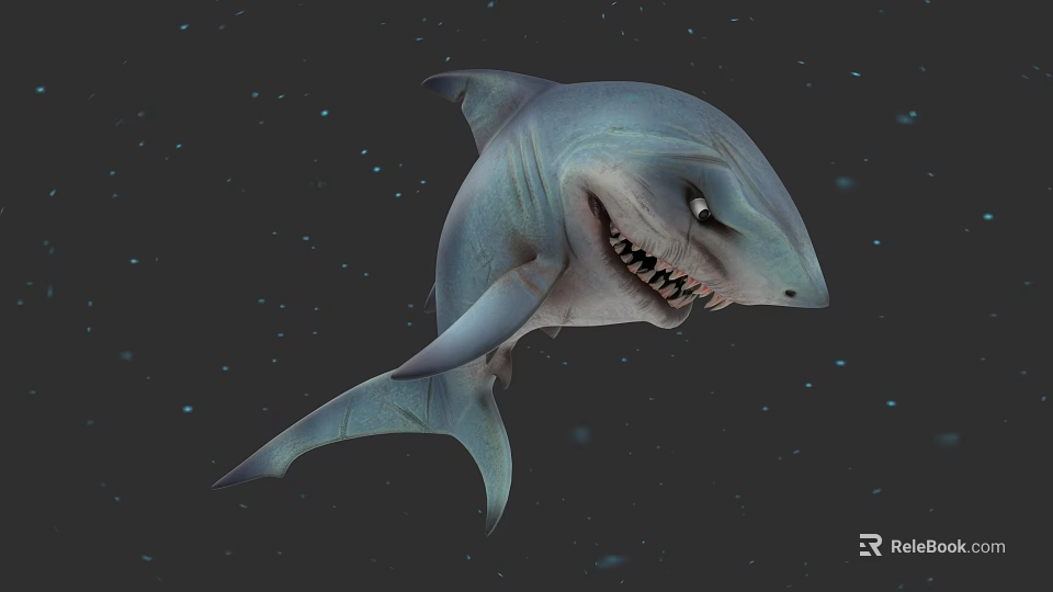 Realistic Blue Shark Doll With Sharp Teeth On Dark Starry Background 3d model 