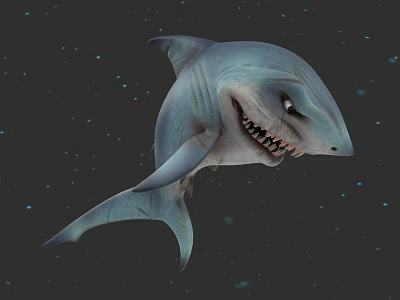Realistic Blue Shark Doll With Sharp Teeth On Dark Starry Background 3d model