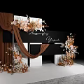 Elegant Wedding Decoration With Black Backdrop Brown Drapery And Floral Arrangements On Marble Floor