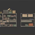 Multi Tiered Industrial Style Storage Shelves With Books Wooden Boxes And Baskets