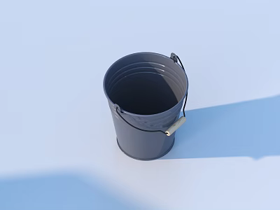 Gray Metal Household Bucket With Sturdy Handle For Practical Daily Use 3d model