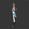 Game Character With Reddish Brown Hair Blue Hair Accessory White And Blue Outfit Coat Shorts Stockings And Shoes 3d model