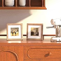 Decorative Vintage Wooden Picture Frames On Wooden Cabinet With White Machine