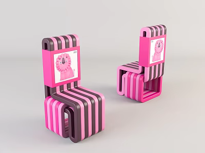Pink And Black Striped Leisure Chair With Cartoon Pattern Panel Modern Design 3d model