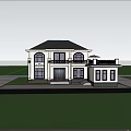 Elegant White Detached Villa With Black Roof Arched Windows And Front Lawn