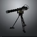 Tactical Machine Gun Mounted On Tripod Stand With Long Barrel And Reinforced Frame
