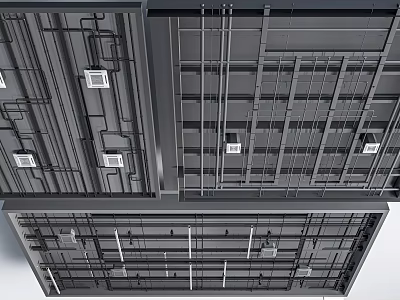 Structural Ceiling Design With Metal Framework Pipes And Lighting Fixtures 3d model