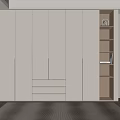 Modern White Wardrobe Design In Bedroom With Wooden Shelves And Lighting
